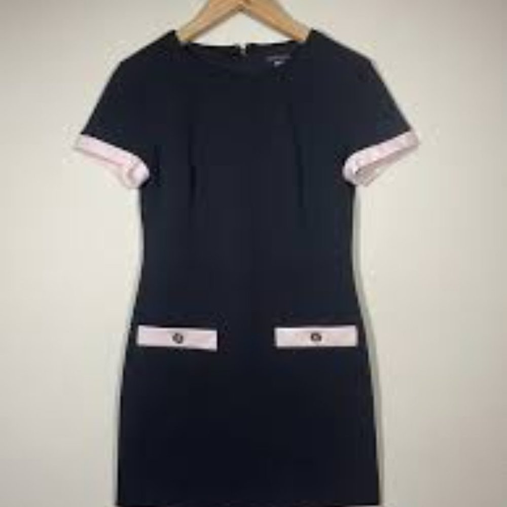 Tommy Hilfiger Black Light Pink Contrast Faux Pocket Shift Dress Size 12 - Picture 2 of 8